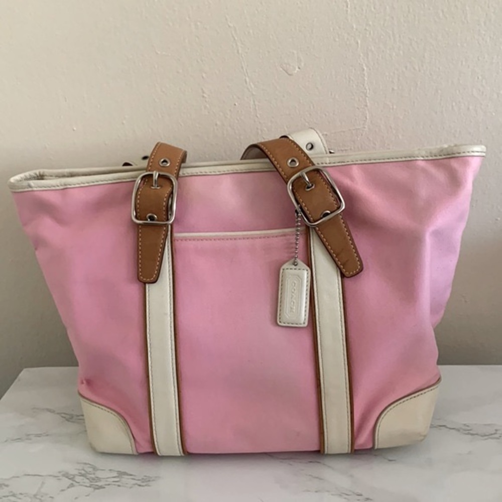 Vintage Coach Hampton Canvas & Leather Trim Shoulder Bag